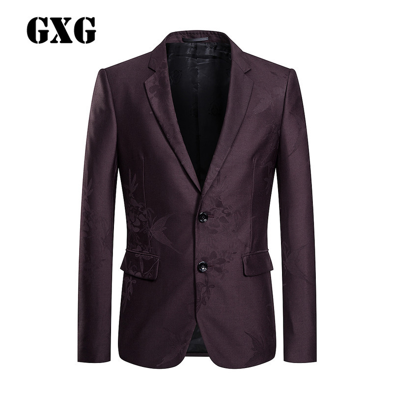 GXG西装男装冬季男士修身都市时尚休闲商务酒红色西服_2
