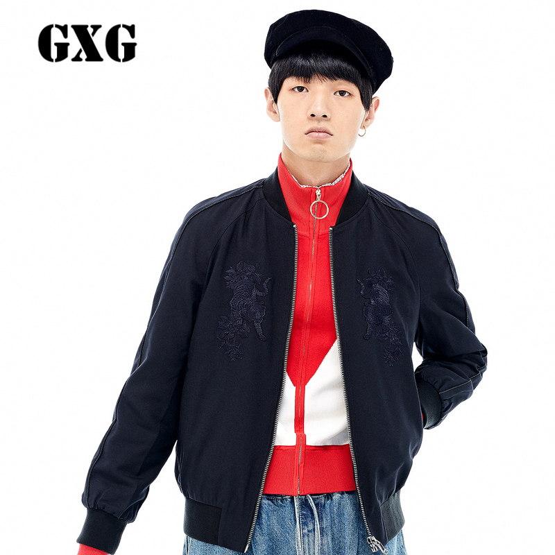 GXG夹克男装冬季男士修身时尚休闲流行藏青色夹克男