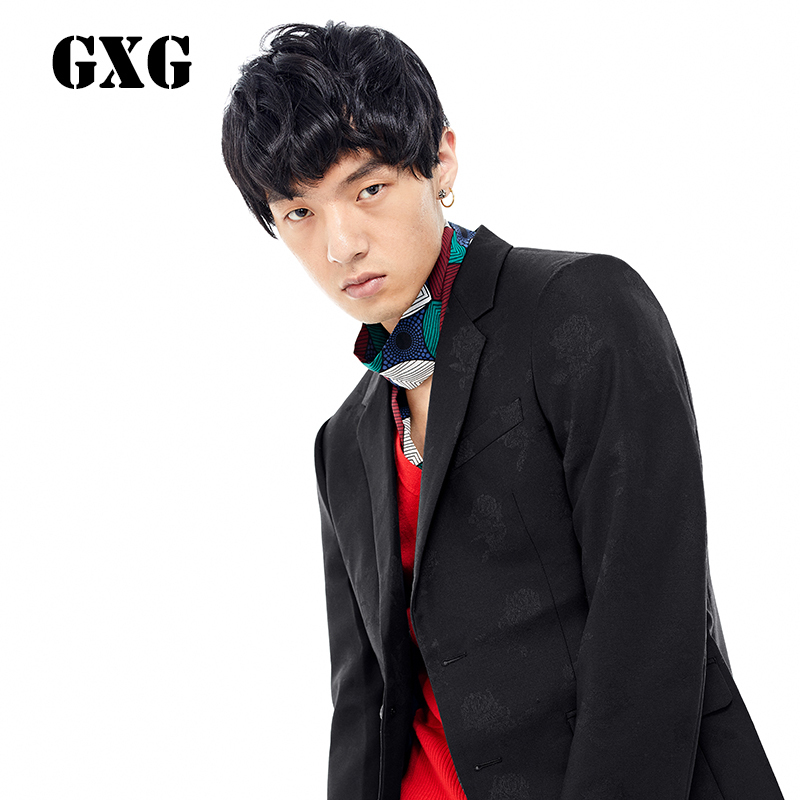 GXG西装男装冬季男士修身时尚休闲都市流行黑色西服_1