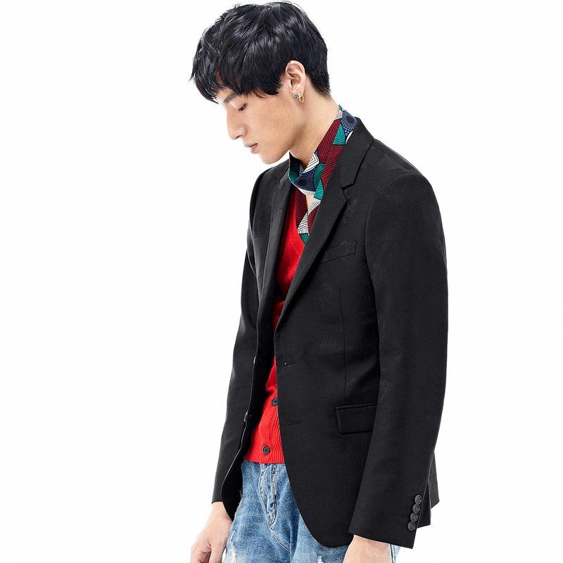 GXG西装男装冬季男士修身时尚休闲都市流行黑色西服_1