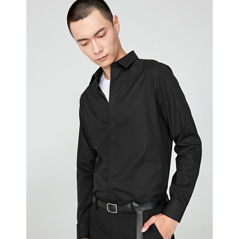 gxg长袖衬衫男装春季男士修身型黑色斯文长袖衬衫衬衣男款韩版1