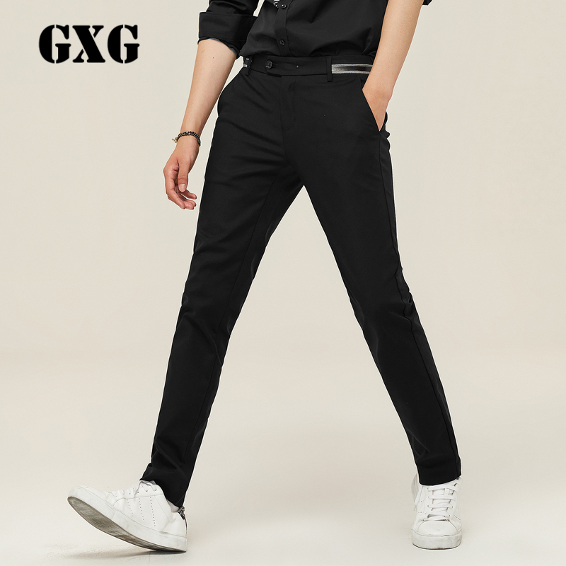 GXG男装 春季男士韩版时尚潮流黑色直筒裤子男休闲长裤