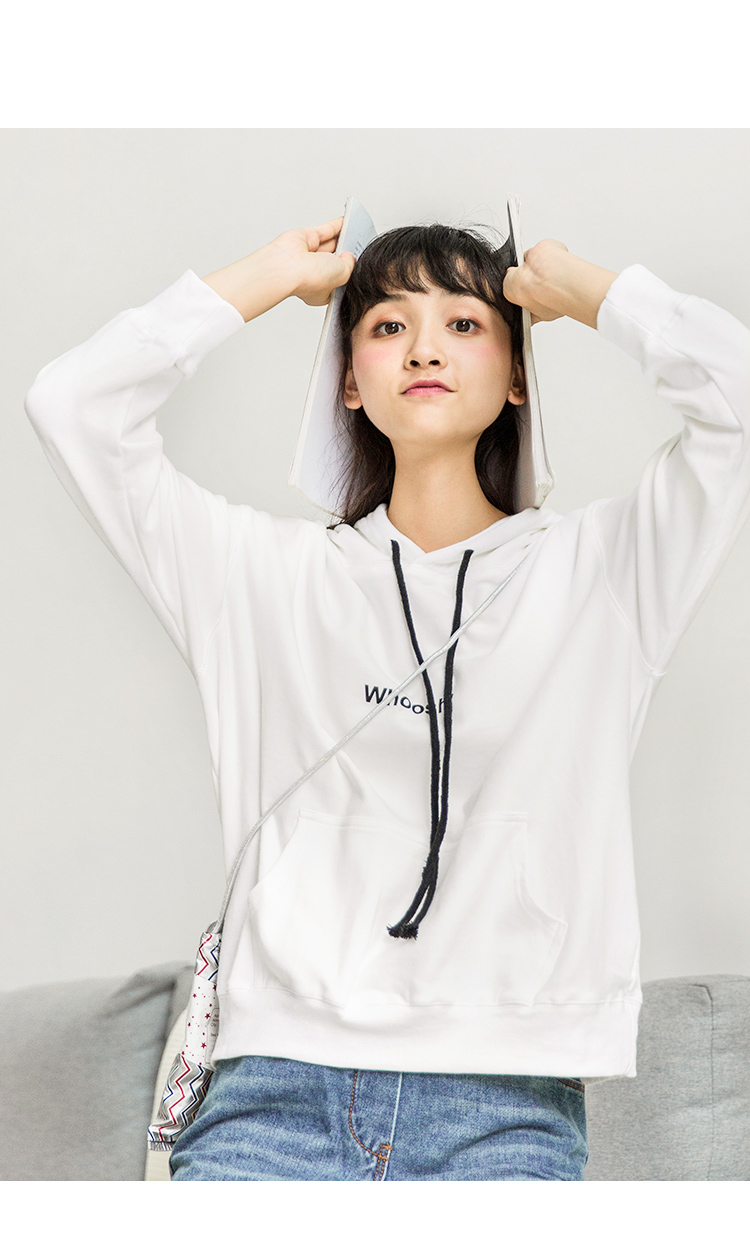 薇姬桑妮女士卫衣/帽衫 薇姬桑妮卫衣女韩版学生薄款白色连帽秋装上衣