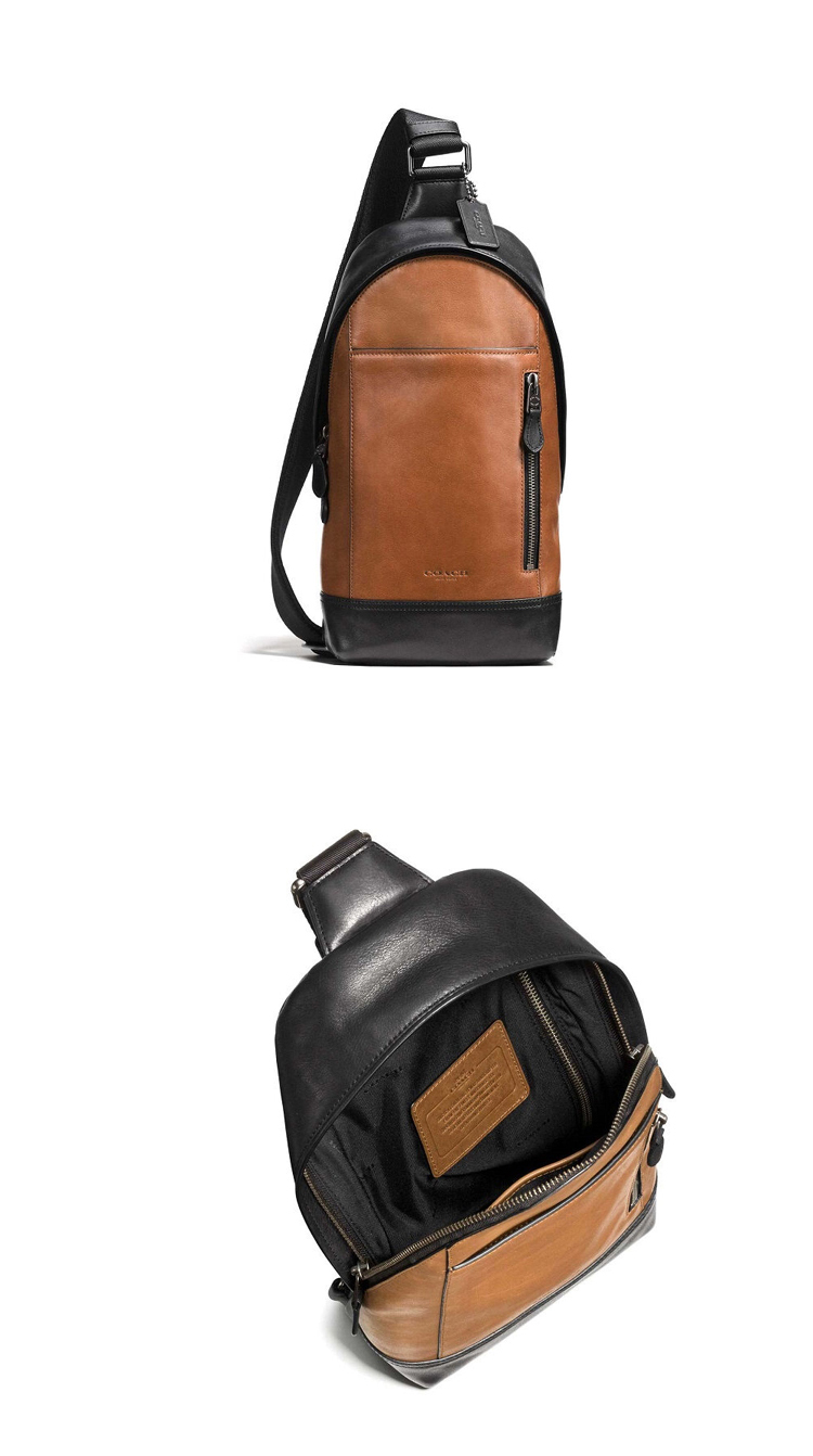 coach蔻驰时尚男士拼接皮革单肩背包胸包时尚男包72096