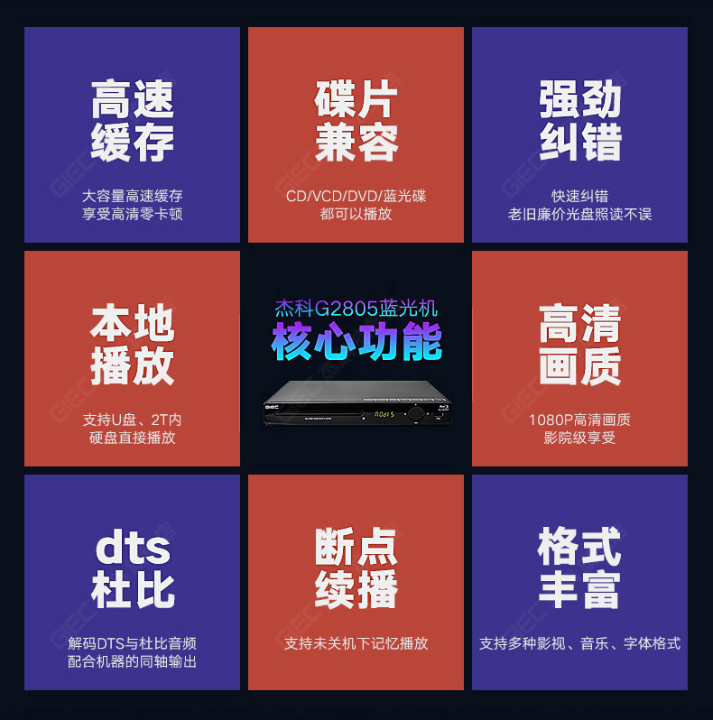 杰科 Giec Dvd 蓝光dvdbdp 2805 Giec杰科bdp G2805蓝光播放机高清家用dvd 影碟机vcd播放器usb视频音乐碟片u盘硬盘播放器小型便携式evd 价格图片品牌报价 苏宁易购giec杰科官方旗舰店