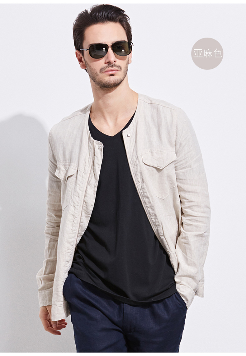 春季新款亚麻夹克男士大码男装长袖宽松休闲夹克外套【价格 图片 品牌
