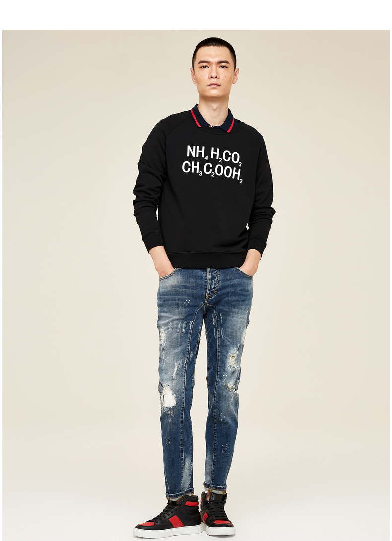 gxg牛仔裤男装季男士时尚潮流蓝色牛仔裤潮男青年磨白破洞牛仔