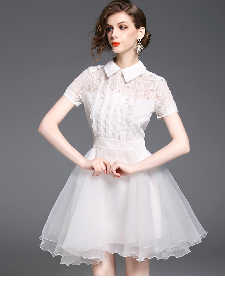 希娅白色蕾丝修身a字裙2018款夏高腰中长款收腰蓬蓬裙纱裙雪纺仙女裙7