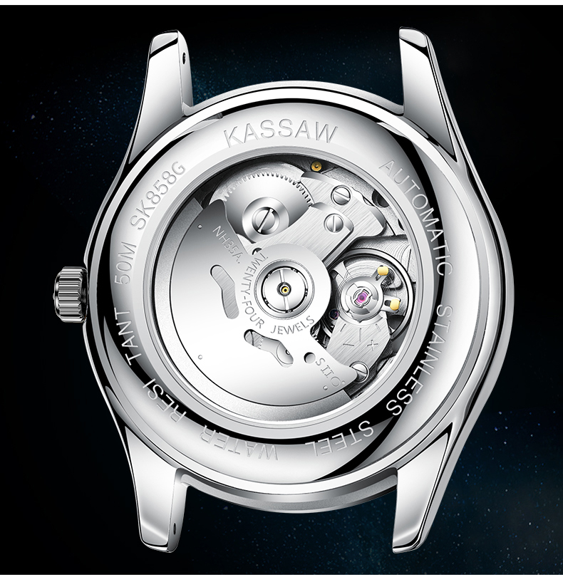 正品卡梭kassaw机械表男式腕表时尚商务全自动机械表防水镂空男士钢带