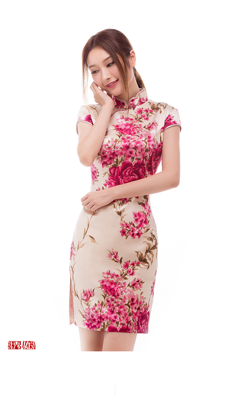 绣娘丝绸海棠依旧真丝旗袍2016新款夏日常改良复古修身桑蚕丝旗袍