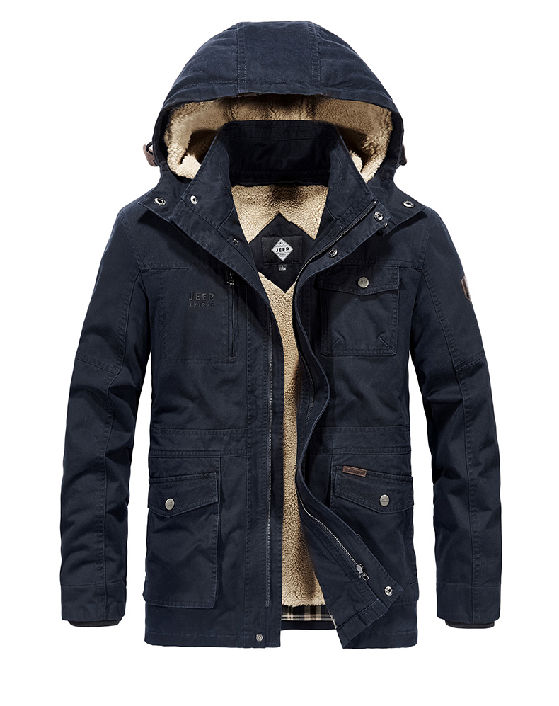 jeep吉普男装棉衣新款2018冬中长棉服可脱内胆多口袋棉夹克冬季男装大