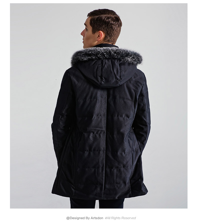 阿仕顿男士商务休闲羽绒服百搭中长款毛领修身加厚羽绒外套潮