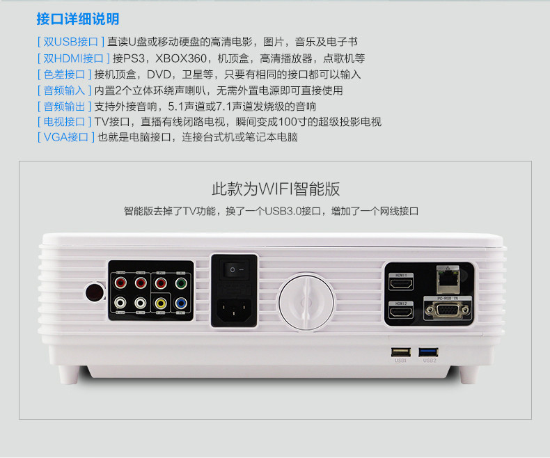 轰天炮投影仪96w 轰天炮led96家用高清无线wifi投影仪 led智能办公3d