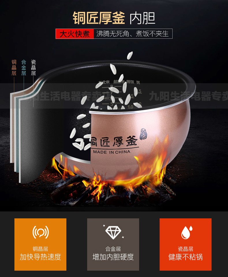 joyoung九阳f40fy1微电脑智能电饭煲4升铜匠厚釜触摸屏预约