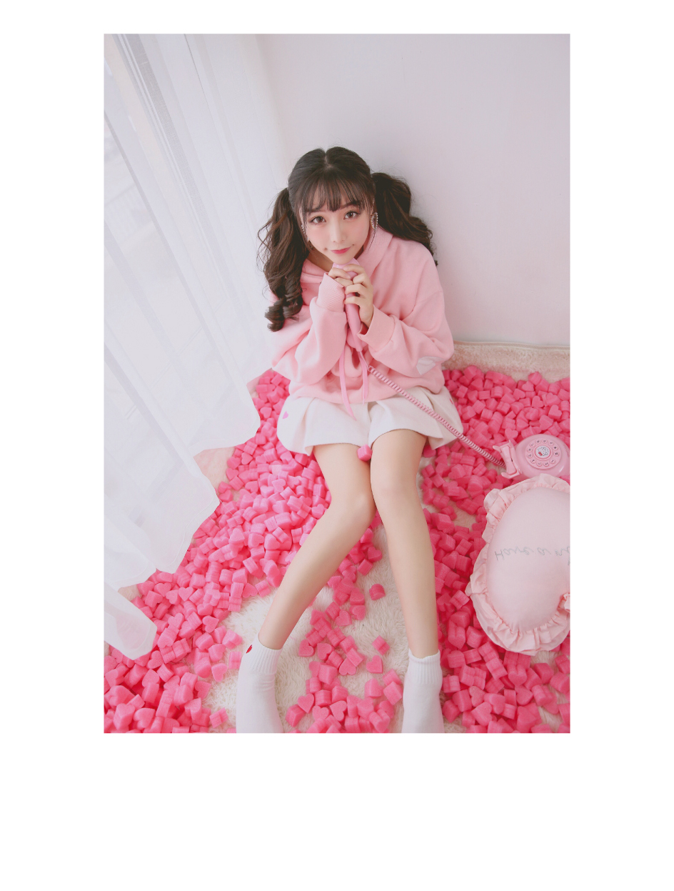 薇姬桑妮日系甜美粉色兔耳朵爱心加绒连帽春秋卫衣外套可爱少女学生