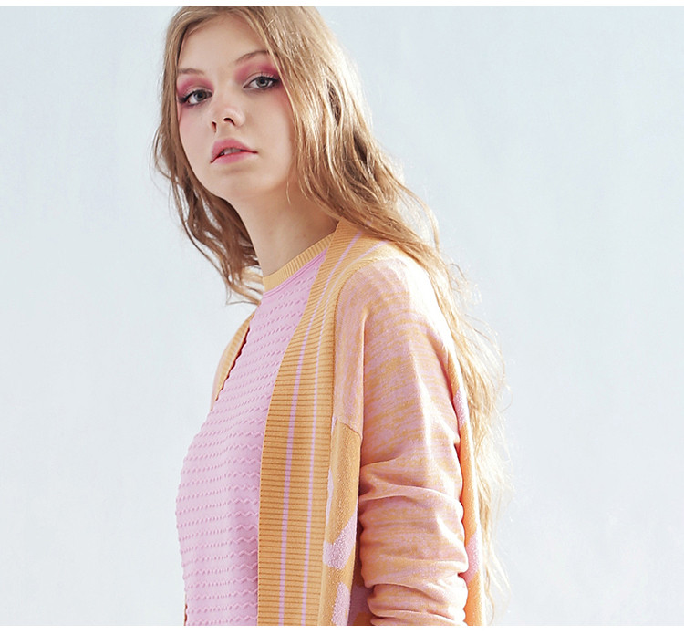 tune tune 2016春装新款 通体几何提花条纹中长款针织开衫高街外套