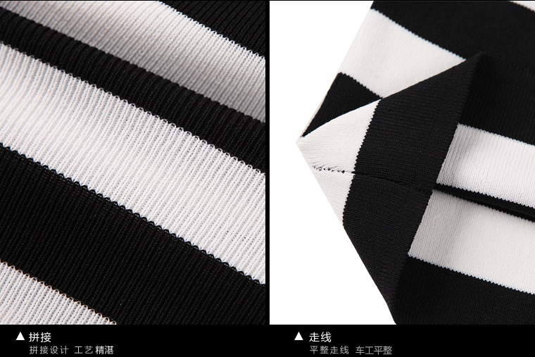 zk黑白条纹拼接t恤女装修身显瘦上衣体恤韩版衣服2018夏装新