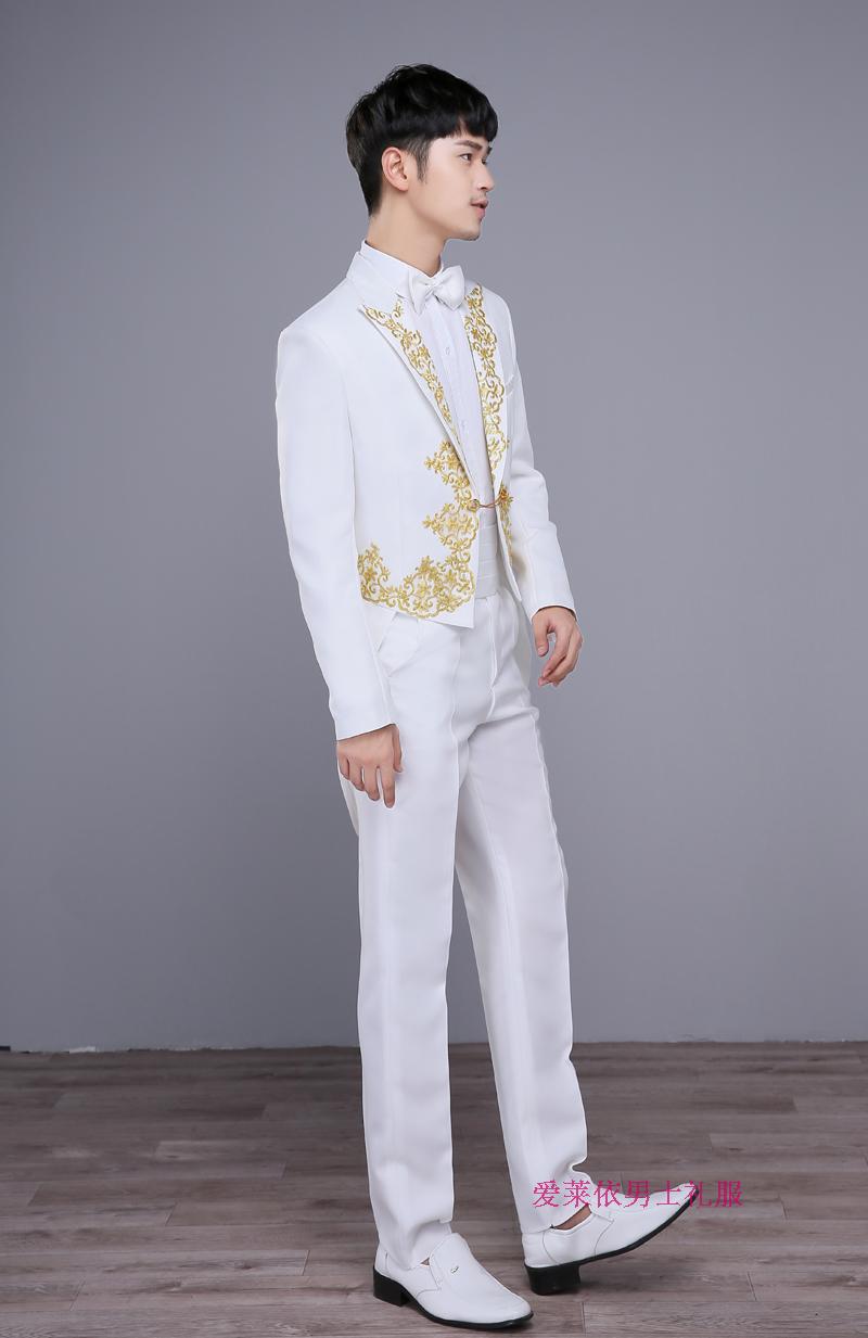mtiny燕尾服男士歌手合唱演出礼服西服套装司仪主持人服装绣花西装