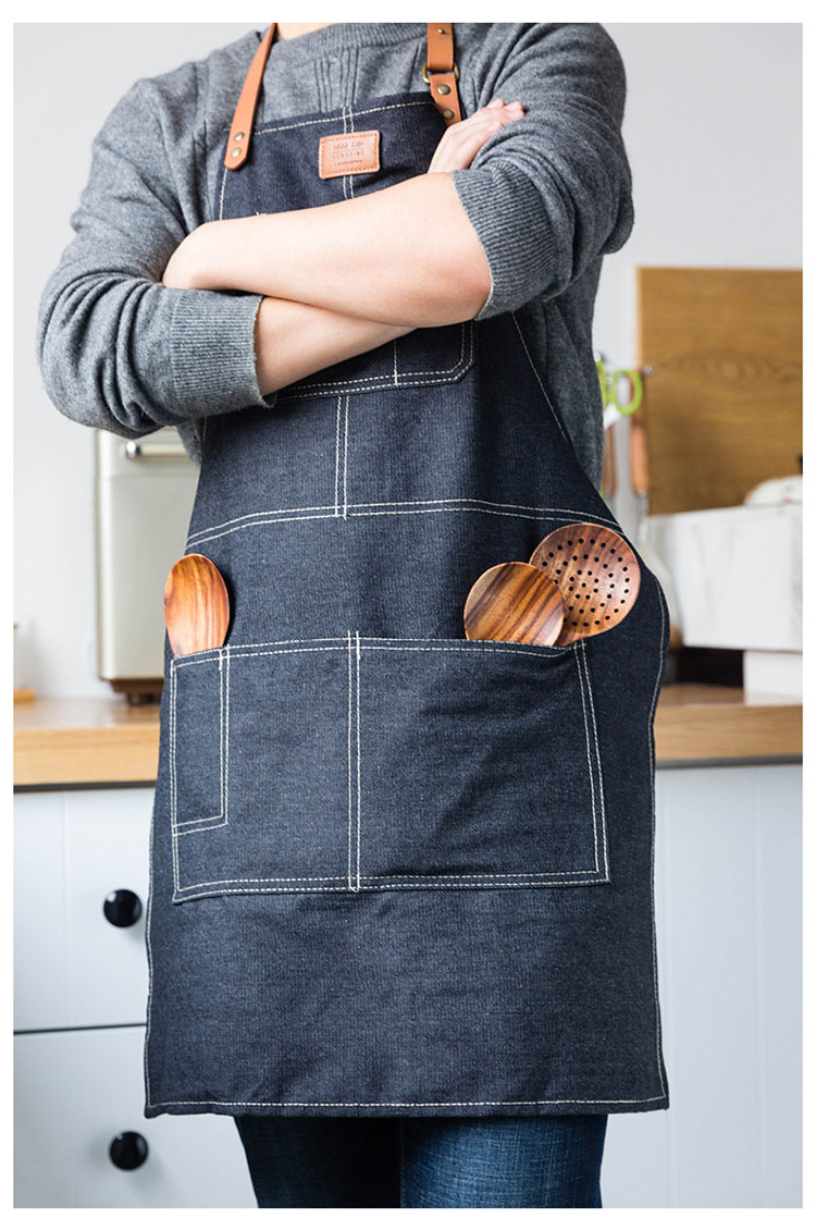 帆布围裙女式家用厨师围腰棉麻围裙厨房简约工作服