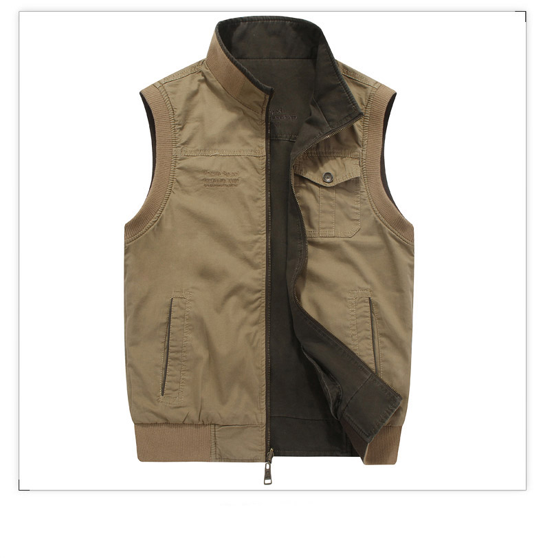 吉普盾nianjeep棉马甲男秋冬双面穿休闲中老年男士马夹爸爸装背心大码