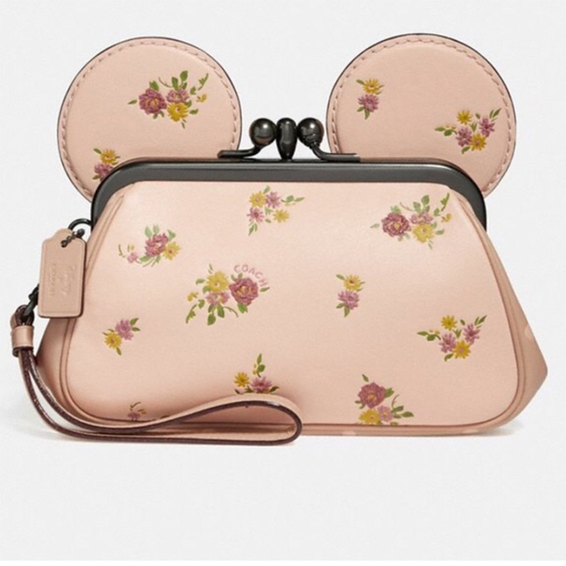 coach蔻驰 disney迪士尼联名限量版欧美时尚牛皮卡通米奇耳朵手拿包女