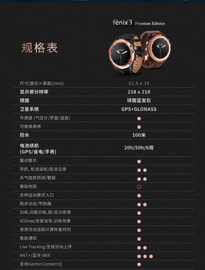 garmin佳明fenix3飞耐时3玫瑰金gps户外跑步运动登山手表游泳腕表