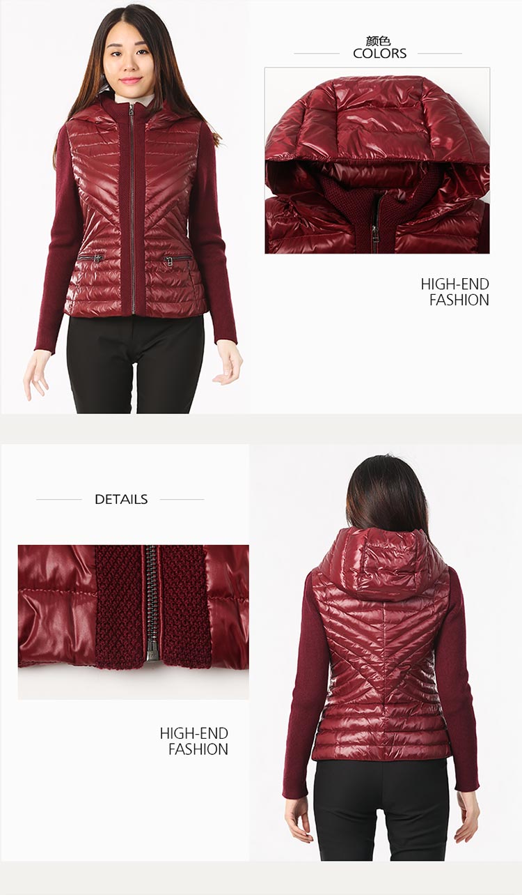 caixuan采轩优雅拼接连帽白鸭绒羽绒服0003154109