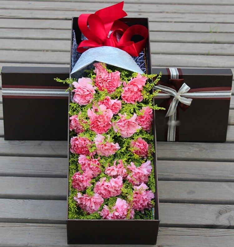 花袭人 19朵粉色红色康乃馨礼盒鲜花速递母亲节礼盒 送母亲送婆婆