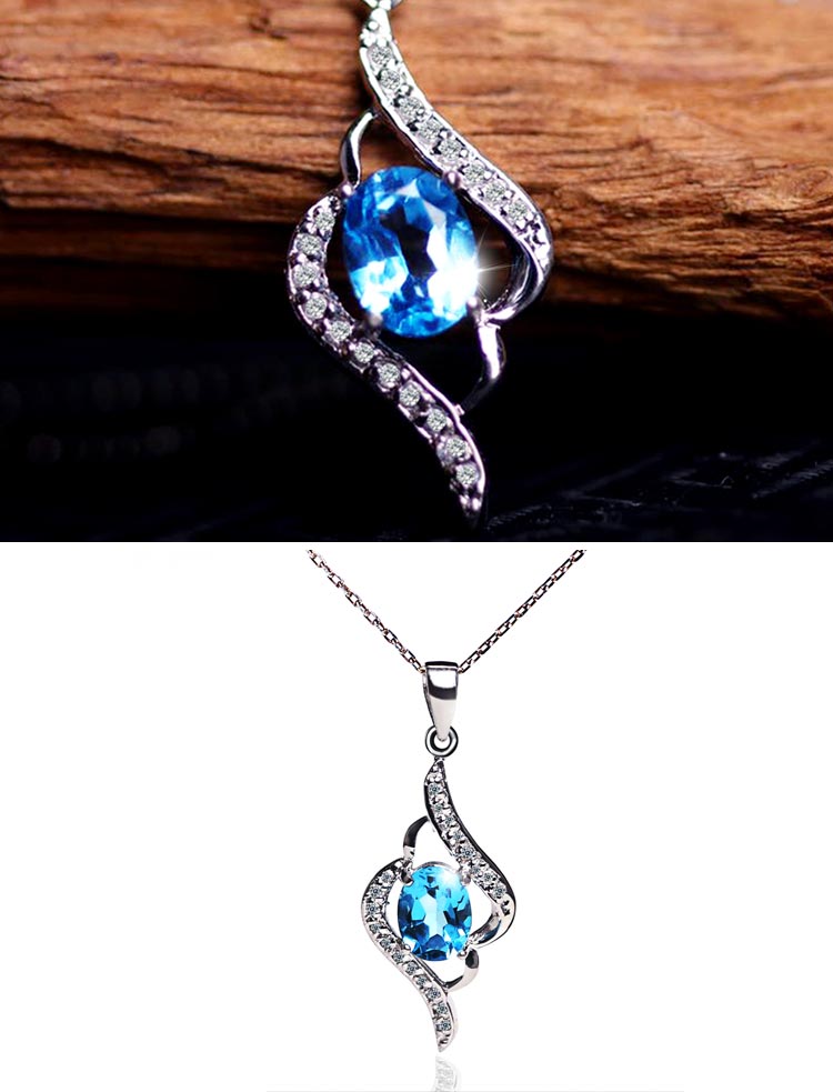 凝萃宝石吊坠/项链 凝萃 托帕石圆形切面925银镶嵌时尚吊坠 女款