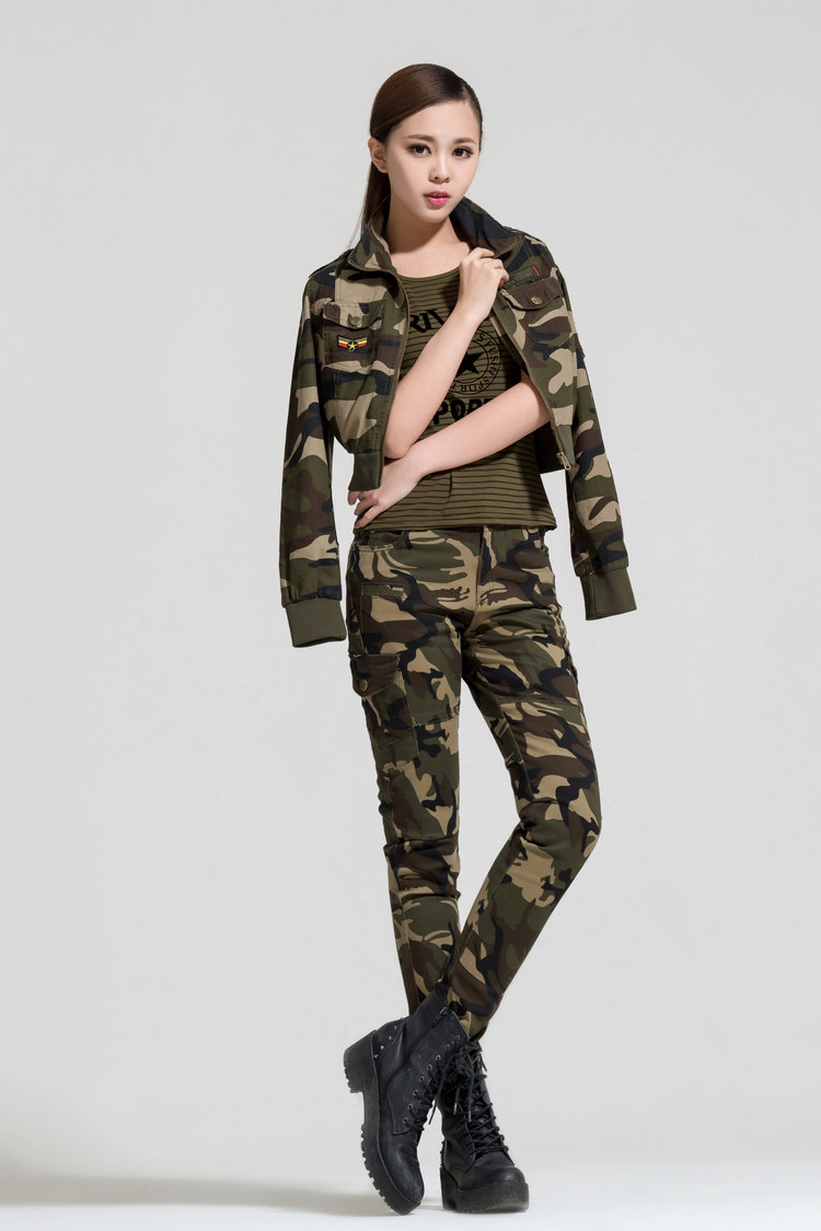 hoscene女士套装 hoscene春秋三件套装迷彩服女套装春季新款水兵迷彩