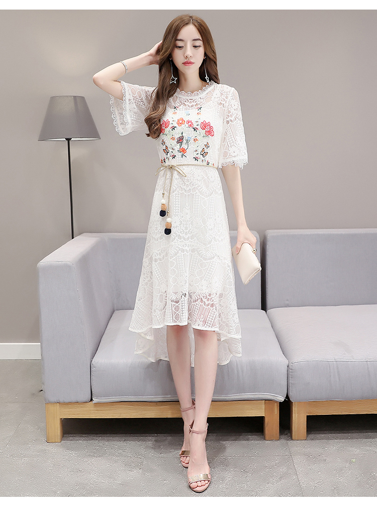 佐露丝ralos佐露丝ralos 2017夏装新款女装修身蕾丝短袖连衣裙女刺绣