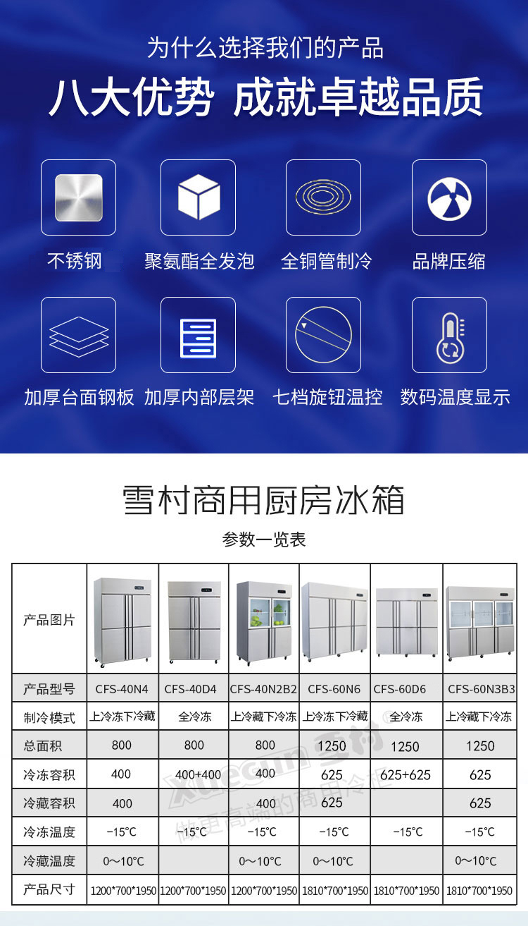 cfd-40d4 800l商用冷柜 四门全冷冻厨房冰箱 不锈钢柜 冰柜 冷柜 冻肉