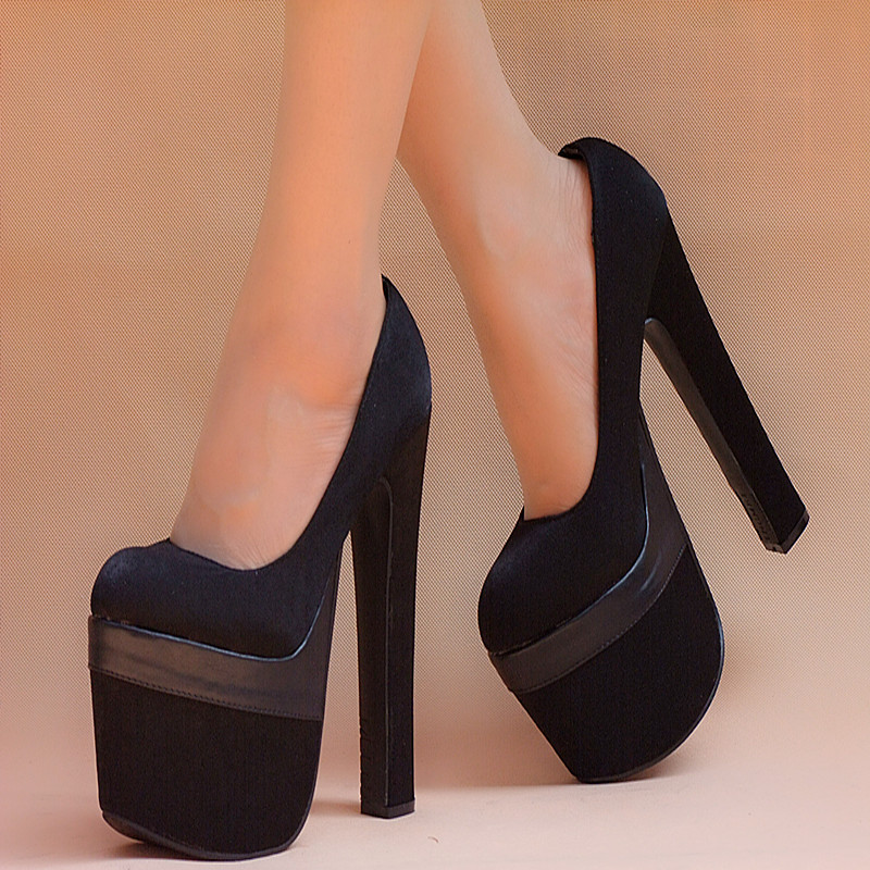 basket粗跟2019春新款黑色厚底粗超高跟防水台17cm夜店女鞋16恨天高