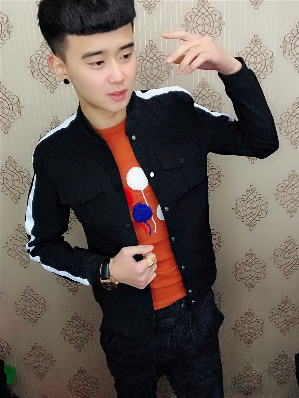 薇姬桑妮新款社会人外套精神小伙修身男快手红人李耀阳同款褂子潮流