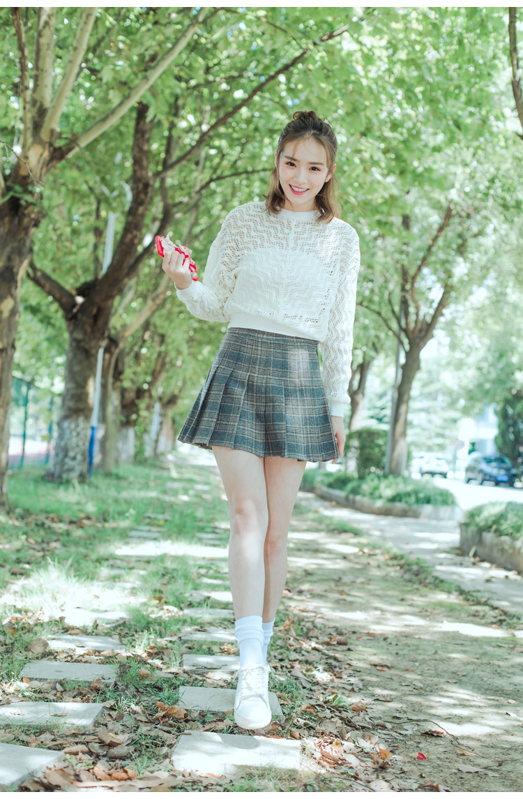 薇姬桑妮百褶裙秋冬女新款韩版学生短裙学院风高腰裙子毛呢格子半身裙