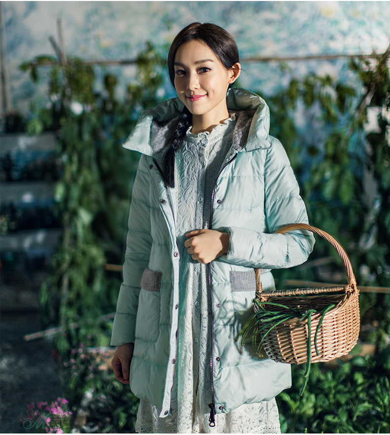 茵曼冬装新款文艺范保暖羽绒服女中长款宽松外套8541210052