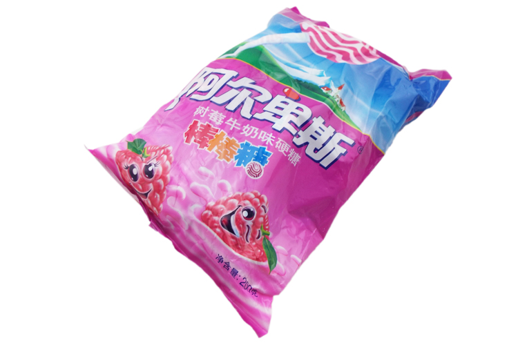阿尔卑斯高级棒棒糖树莓牛奶味硬糖棒棒糖200g休闲零食