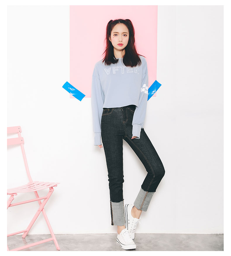 mtinymote 春季新款卫衣女韩版潮学生宽松显高显瘦字母绣花条纹外套