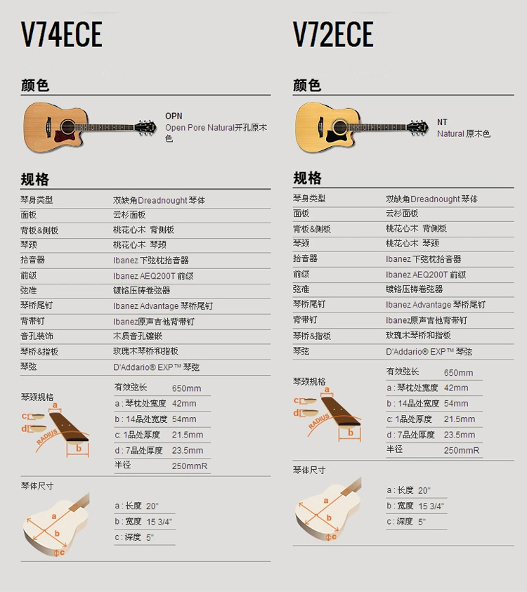 ibanez依班娜v72v74eceaw100民谣吉他单板电箱