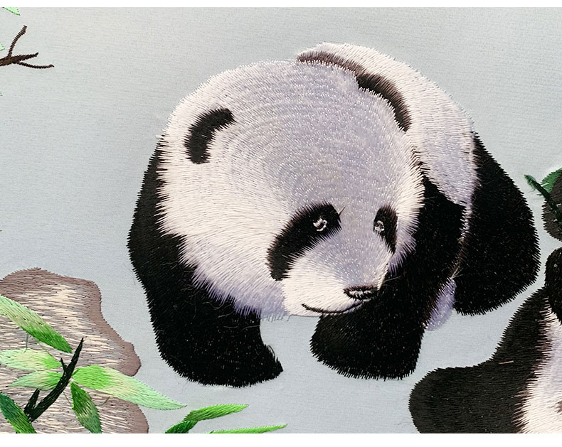 祺匠屋熊猫苏绣客厅装饰画中式餐厅挂画湘绣刺绣画带框成品手工裱框