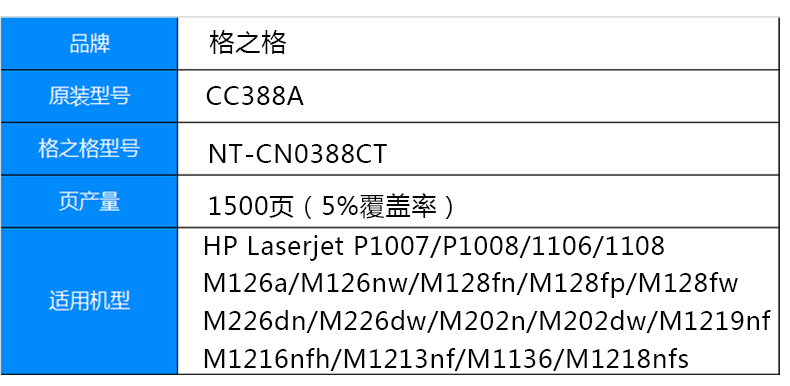 格之格（G&G）88a黑色硒鼓易加粉NT-CN0388CT适用hpCC388a p1108 P1106 m1216 粉盒