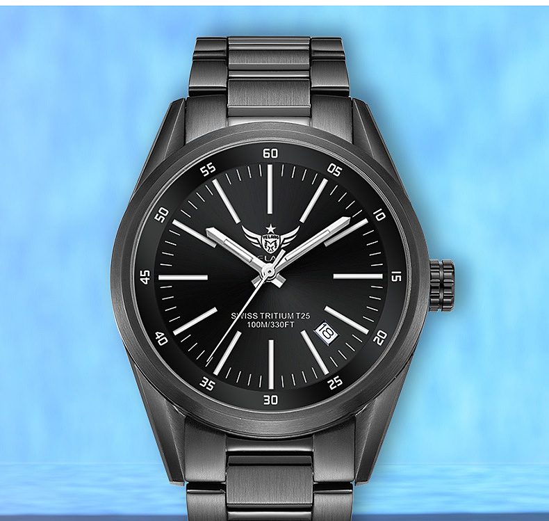 野狼军表yl手表男士机械表全自动商务黑白色钢带透底机械手表自发夜光