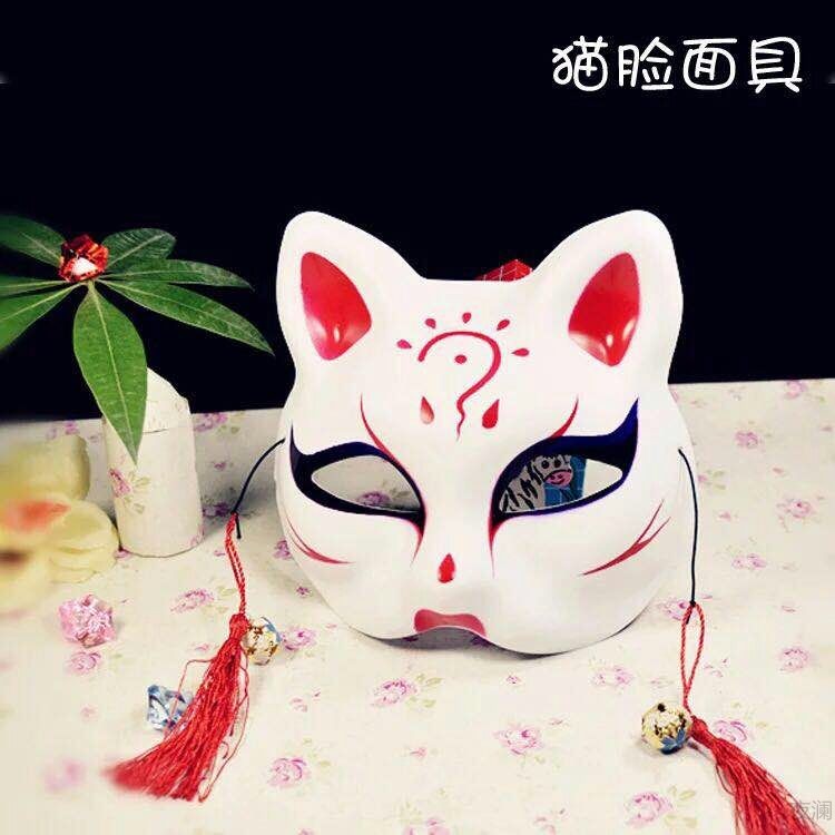 半脸猫面具手绘日式和风狐狸动漫男女猫脸