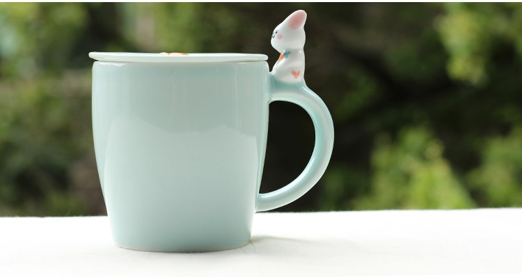 鼎亨创意猫咪青瓷马克杯子3d立体陶瓷杯带盖勺个性情侣杯生日礼