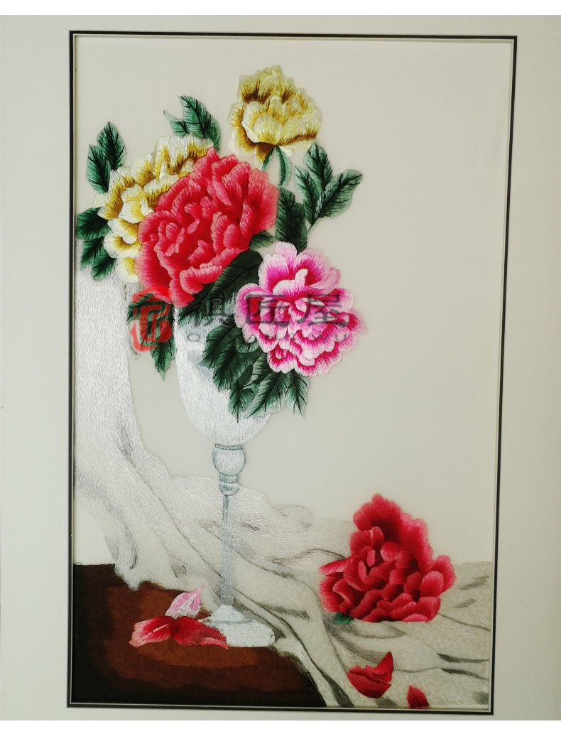 祺匠屋新中式餐厅装饰画竖版苏绣手工裱框刺绣画成品单幅现代简约客厅