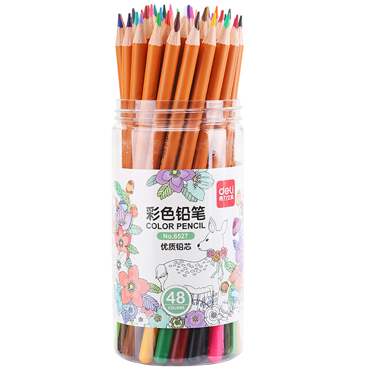得力(deli)6527彩色铅笔48色/筒 学生绘画涂鸦三角杆 秘密花园填色笔