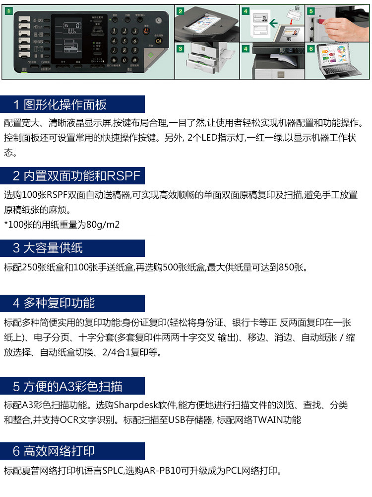 夏普黑白数码复合机ar2048na3节能20张分钟复印网络打印双面打印双面