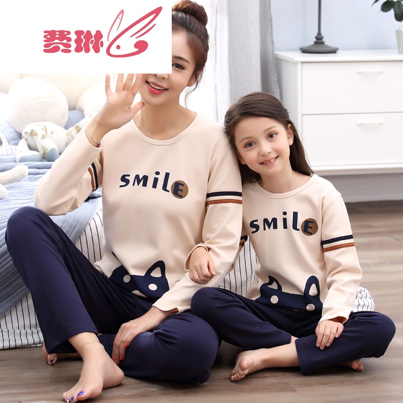 女童睡衣秋季长袖纯棉套装亲子睡衣女孩中大童