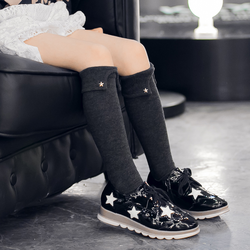 828新款 童装女童春秋2017新款时尚百搭儿童翻边中筒袜堆堆袜子 黑色