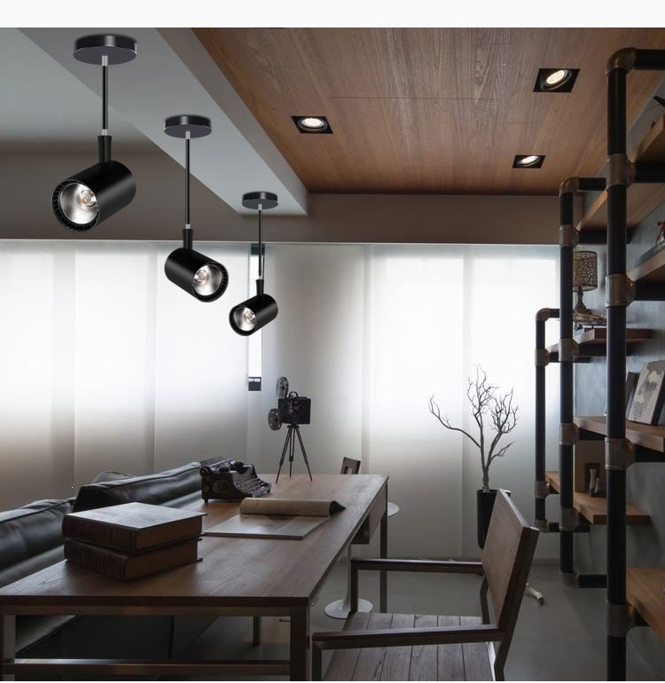 射灯led轨道灯伸缩长杆吊杆导轨灯服装店工业风长臂明装横装墙壁